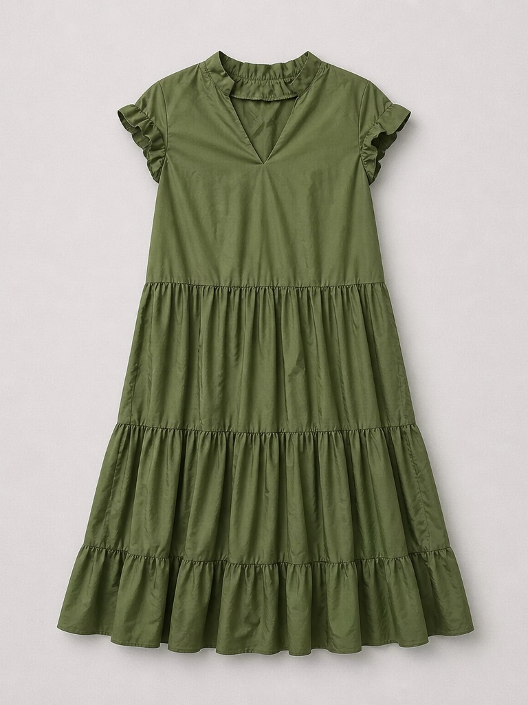 Shein Olive Green Curve Tiered Midi Dress